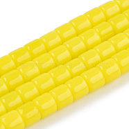 Opaque Solid Glass Bead Strands, Column, Yellow, 5~5.5x4~4.5mm, Hole: 1.4mm, about 95~99pcs/strand, 15.28 inch~39.3 inch(38.8~39.3cm)(X-GLAA-N047-09-F03)