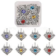 8Pcs 4 Colors Glass Pendants, with Antique Silver Plated Alloy Findings, Skull with Evil Eye, Mixed Color, 37.5x39x6mm, Hole: 6x4mm, 2pcs/color(FIND-SZ0003-02)