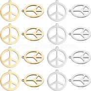 20Pcs 2 Colors 201 Stainless Steel Pendants, Peace Sign, Mixed Color, 21x19x1mm, Hole: 1.4mm, 10pcs/color(STAS-UN0032-02)