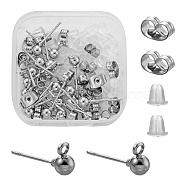 DIY Earring Making Kits, 70Pcs Plastic & Iron Ear Nuts, 20Pcs Iron Ball Stud Earring Findings, Stainless Steel Color, Findings: 90pcs/box(DIY-FS0001-38)