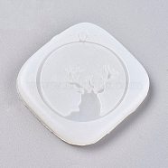 Pendant Silicone Molds, Resin Casting Molds, For UV Resin, Epoxy Resin Jewelry Making, Deer/Antler, White, 58x58x5mm, Hole: 3.5mm(DIY-F037-E09)