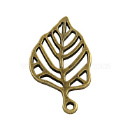 Tibetan Style Alloy Leaf Pendants, Cadmium Free & Nickel Free & Lead Free, Antique Bronze, 26x14.5x1mm, Hole: 1.5mm, about 998pcs/1000g(TIBEP-Q035-82AB-NR)