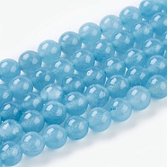 Natural White Jade Beads Strands, Imitation Aquamarine Color, Dyed, Round, Dark Cyan, 4mm, Hole: 1mm, about 87~95pcs/strand, 15 inch(G-G051-R1-4mm)