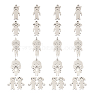 PandaHall Jewelry 20Pcs 5 Style 304 Stainless Steel Pendants & Link Connectors, Laser Cut, Human, Stainless Steel Color, 18.5~26x9.5~23.5x1mm, Hole: 1.4~1.6mm, 4pcs/style(STAS-PJ0001-19)