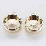 Brass Pendant Cabochon Settings, Plain Edge Bezel Cups, Long-Lasting Plated, Flat Round, Golden, 16x14x4mm, Hole: 1mm, Tray: 12mm(KK-G338-09G)