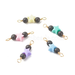 Natural Lava Rock & Acrylic Beads Links Connectors, with Real 18K Gold Plated Copper Findings, Star, Mixed Color, 32~33x6.5~11.2x7mm, Hole: 3~4mm(PALLOY-JF01143)
