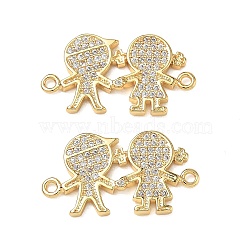 Brass Micro Pave Clear Cubic Zirconia Connector Charms for Jewelry Making, Boy and Girl Links, Cadmium Free & Lead Free, Real 18K Gold Plated, Golden, 13x23.5x2mm, Hole: 1.4mm(CU-CBAAA59-01G-01)