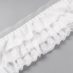 3-Layer Pleated Chiffon Flower Lace Trim, Polyester Ribbon for Jewelry Making, Garment Accessories, White, 5-1/8 inch(130mm)(OCOR-WH0066-77A)