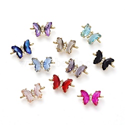 Glass Links Connectors, with Brass Micro Pave Cubic Zirconia, Faceted, Butterfly, Light Gold, Mixed Color, 8x14x5mm, Hole: 1.2mm(ZIRC-P079-C01-M)