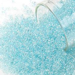 TOHO Round Seed Beads, Japanese Seed Beads, (170D) Dyed Light Blue Topaz Transparent Rainbow, 15/0, 1.5mm, Hole: 0.7mm, about 3000pcs/bottle, 10g/bottle(SEED-JPTR15-0170D)