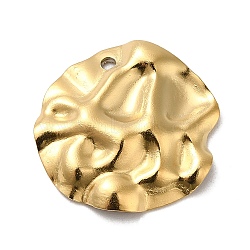 304 Stainless Steel Pendants, Textured, Flat Round Charm, Real 18K Gold Plated, 17.5x18.5x3mm, Hole: 1.2~1.4mm(STAS-D011-08G)