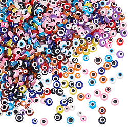 860Pcs 23 Colors Resin Beads, Flat Round, Evil Eye, Mixed Color, 6~8x4~6mm, hole: 1.5~2mm(RESI-SP0001-60)