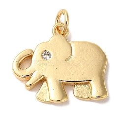 Rack Plating Brass Micro Pave Cubic Zirconia Pendants, Letter Charms, Cadmium Free & Lead Free, Long-Lasting Plated, Elephant, Real 18K Gold Plated, 16x19x3mm, Hole: 1.2mm(KK-L220-025G)