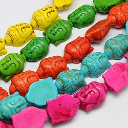 Synthetic Turquoise Beads Strands, Dyed, Buddha, Mixed Color, 29x20x13mm, Hole: 1mm, about 90pcs/1000g(TURQ-G119-20x29mm-M)