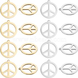 20Pcs 2 Colors 201 Stainless Steel Pendants, Peace Sign, Mixed Color, 21x19x1mm, Hole: 1.4mm, 10pcs/color(STAS-UN0032-02)