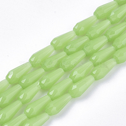 Glass Beads Strands, Imitation Jade, Faceted, Teardrop, Pale Green, 9~10x4mm, Hole: 1mm, about 72pcs/Strand, 26.38~27.17 inch(67~69cm)(X-GLAA-T009-003C)
