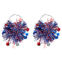 Independence Day Plastic Shiner & Alloy Hoop Earrings, Platinum, Star, Blue, 120mm(WG81119-03)