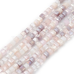 Gradient Color Electroplate Glass Bead Strands, AB Color Plated, Faceted, Cube, Misty Rose, 4x4x4mm, Hole: 1.2mm, about 94~97pcs/strand, 14.84~15.28 inch(37.7~38.8cm)(X1-GLAA-E042-05E)