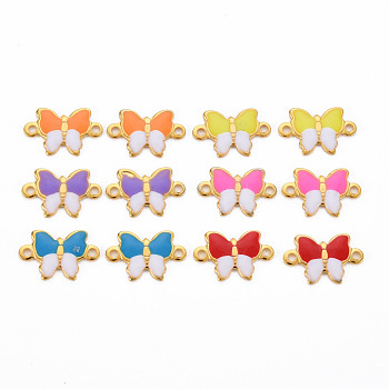 304 Stainless Steel Enamel Links Connectors, Two Tone, Butterfly, Real 16K Gold Plated, Cadmium Free & Nickel Free & Lead Free, Mixed Color, 6.5x10x1mm, Hole: 1mm