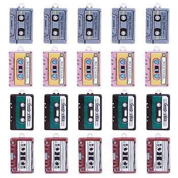 24pcs 4 Colors Baking Paint Alloy Pendants, Music Tape Shape Charm, Mixed Color, 26x15x2.5mm, Hole: 1.4mm, 6pcs/color
