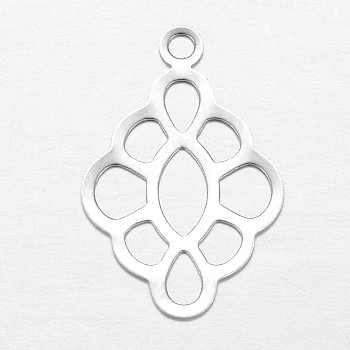 201 Stainless Steel Pendants, Rhombus, Stainless Steel Color, 23x15x0.4mm, Hole: 1.7mm