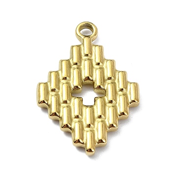 Ion Plating(IP) 304 Stainless Steel Pendants, Rhombus Charm, Real 18K Gold Plated, 26x17.5x2.5mm, Hole: 2mm
