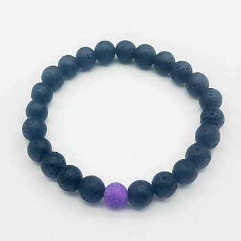 Simple Natural Lava Rock Round Beaded Stretch Bracelets