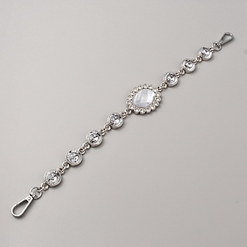 Oval & Flat Round Crystal Rhinestone Link Bag Handles, with Iron Swivel Clasps, Purse Making Supplies, Platinum, 37.9cm