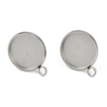 Non-Tarnish 304 Stainless Steel Stud Earring Finding, Flat Round, Stainless Steel Color, 16.5x13.5x0.5mm, Hole: 2mm