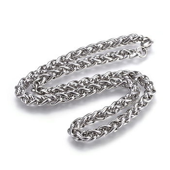 304 Stainless Steel Wheat Chain Necklaces, with Lobster Claw Clasps, Stainless Steel Color, 19.9 inch(50.5cm), 7mm