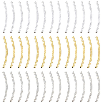 300Pcs 3 Colors Brass Tube Beads, Curved Tube, Mixed Color, 30x2mm, Hole: 1mm, 100pcs/color 