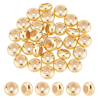 30Pcs Brass Beads, with Rubber Inside, Slider Beads, Stopper Beads, Nickel Free, Rondelle, Real 18K Gold Plated, 5x2.5mm, Hole: 2mm, Rubber Hole: 1mm