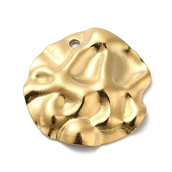 304 Stainless Steel Pendants, Textured, Flat Round Charm, Real 18K Gold Plated, 17.5x18.5x3mm, Hole: 1.2~1.4mm