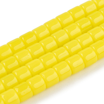 Opaque Solid Glass Bead Strands, Column, Yellow, 5~5.5x4~4.5mm, Hole: 1.4mm, about 95~99pcs/strand, 15.28 inch~39.3 inch(38.8~39.3cm)