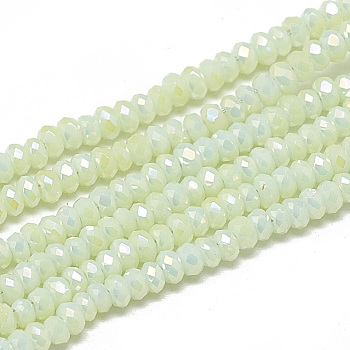 Electroplate Opaque Solid Color Glass Beads Strands, Faceted, Rondelle, Honeydew, 2.5x1.5mm, Hole: 0.8mm, about 160~165pcs/strand, 13.78 inch~14.17 inch(35~36cm)