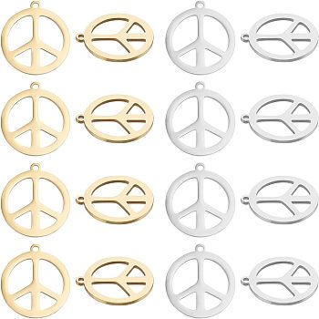 20Pcs 2 Colors 201 Stainless Steel Pendants, Peace Sign, Mixed Color, 21x19x1mm, Hole: 1.4mm, 10pcs/color