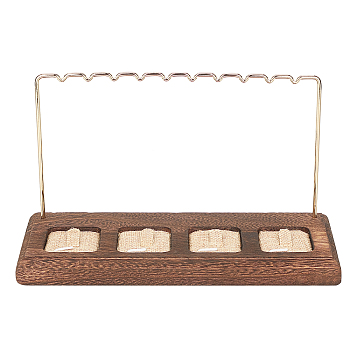 Fingerinspire Wooden Earring & Ring Display, Jewelry Display Rack, with Iron & Burlap Findings, Golden, 21.9x9x11.8cm