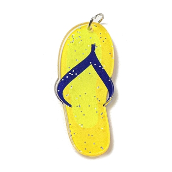 Printed Acrylic Pendants, with Iron Jump Ring, Shoes, 44x18.5x2.5mm, Hole: 5.5mm
