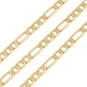 Brass Figaro Chains, Rack Plating, Long-Lasting Plated, Lead Free and Cadmium Free, Soldered, with Spool, Real 18K Gold Plated, 7x4.5x1mm