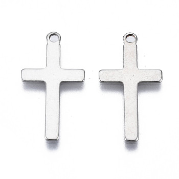 201 Stainless Steel Pendants, Stamping Blank Tag, Cross, Stainless Steel Color, 23x12x1mm, Hole: 1.5mm