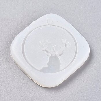 Pendant Silicone Molds, Resin Casting Molds, For UV Resin, Epoxy Resin Jewelry Making, Deer/Antler, White, 58x58x5mm, Hole: 3.5mm