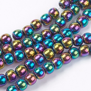 1Strand Grade A Non-Magnetic Synthetic Hematite Beads Strands, Color Plated, Round, Colorful, 6mm, Hole: 1mm