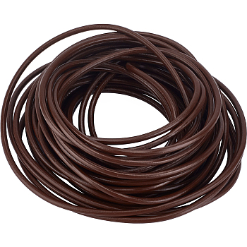 10M Round Leather Beading Cord, Cowhide Leather, DIY Necklace Making Material, Saddle Brown, 4mm, about 10.94 Yards(10m)/pc