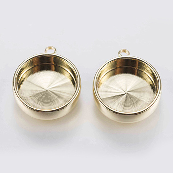 Brass Pendant Cabochon Settings, Plain Edge Bezel Cups, Long-Lasting Plated, Flat Round, Golden, 16x14x4mm, Hole: 1mm, Tray: 12mm