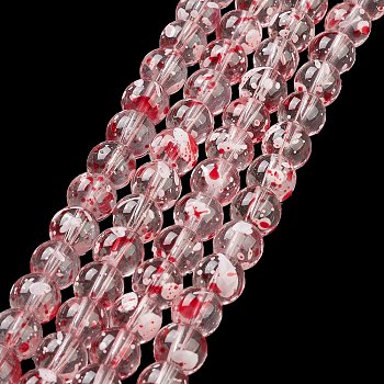 Baking Painted Transparent Glass Bead Strands, Round, Red, 8mm, Hole: 1.2mm, about 102pcs/strand, 30.24''(76.8cm)