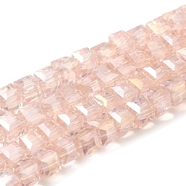 4mm Pink Cube Electroplate Glass Beads