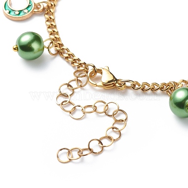 Alloy Enamel & Glass Pearl Charm Bracelet with 304 Stainless Steel Chains for Women(BJEW-JB08707-05)-6
