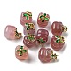 Natural Agate Persimmon Charms with Brass Leaf and Jump Rings(G-R489-01G)-1