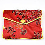 Embroidery Damask Cloth Pouches, with Snap Button and Zipper, Small Gift Bags for Jewelry, Red, 7.8x9.9cm(ABAG-WH0023-04B-01)