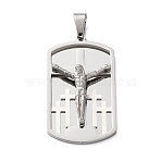 Easter 304 Stainless Steel Pendants, Rectangle with Cross & Jesus Charms, Backside Brushed Finish Process, Stainless Steel Color, 43x24x6mm, Hole: 8x5mm(STAS-E527-05P)